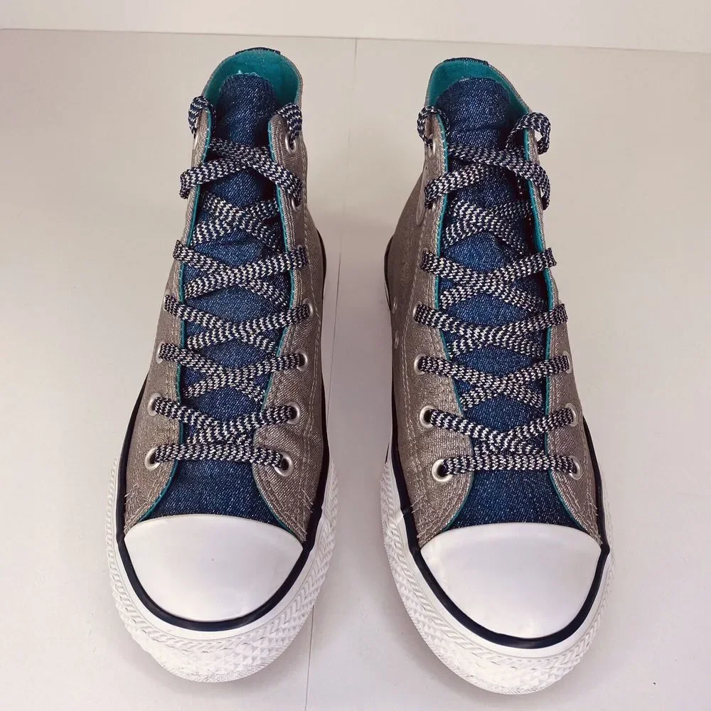 Converse All Star Sneakers Junior 5 Chuck Taylor High Tops Silver Sparkle & Teal